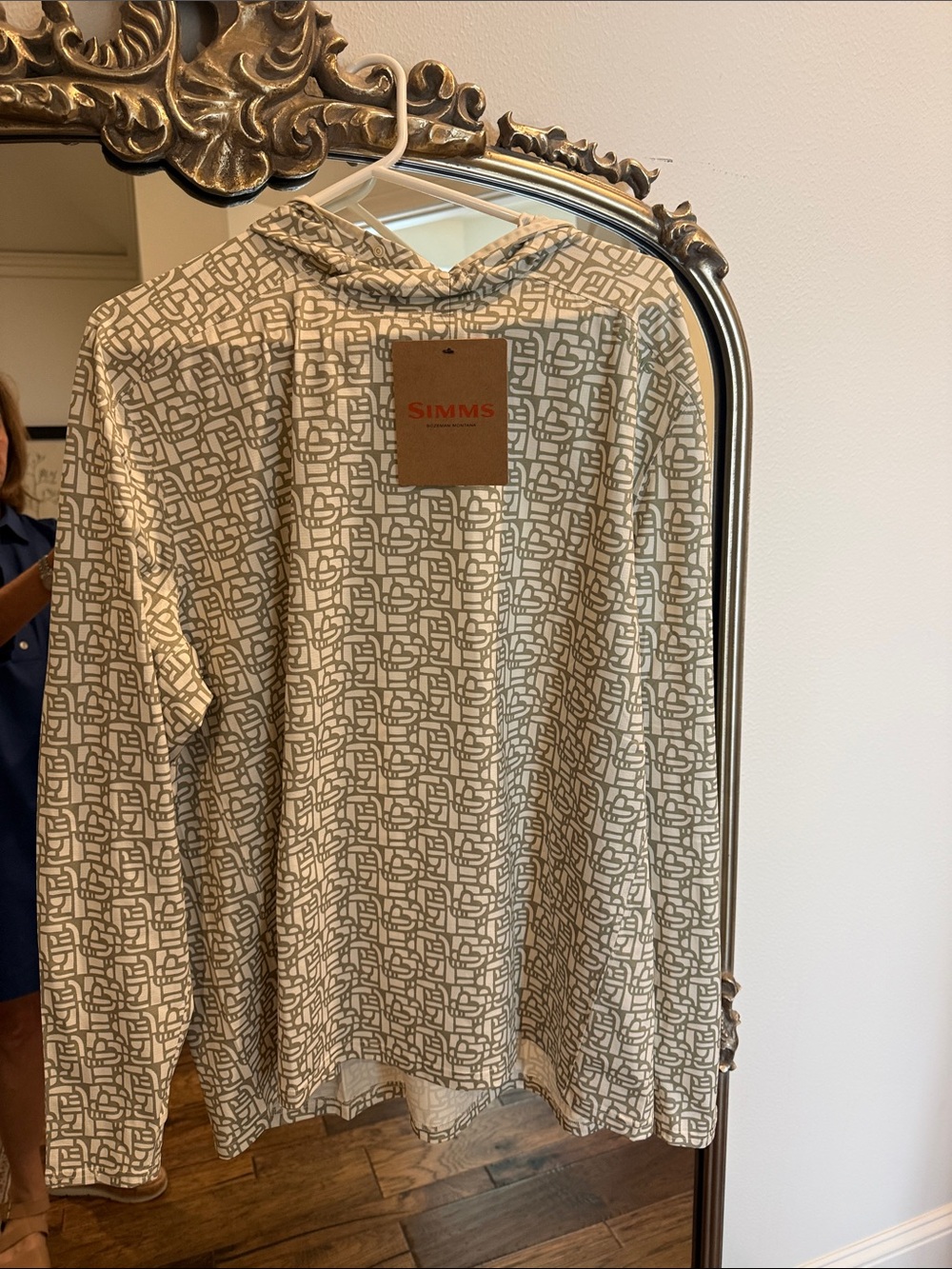 NWT Simms Geometric Logo Pullover Hoodie - Cream & Taupe Print 2xl